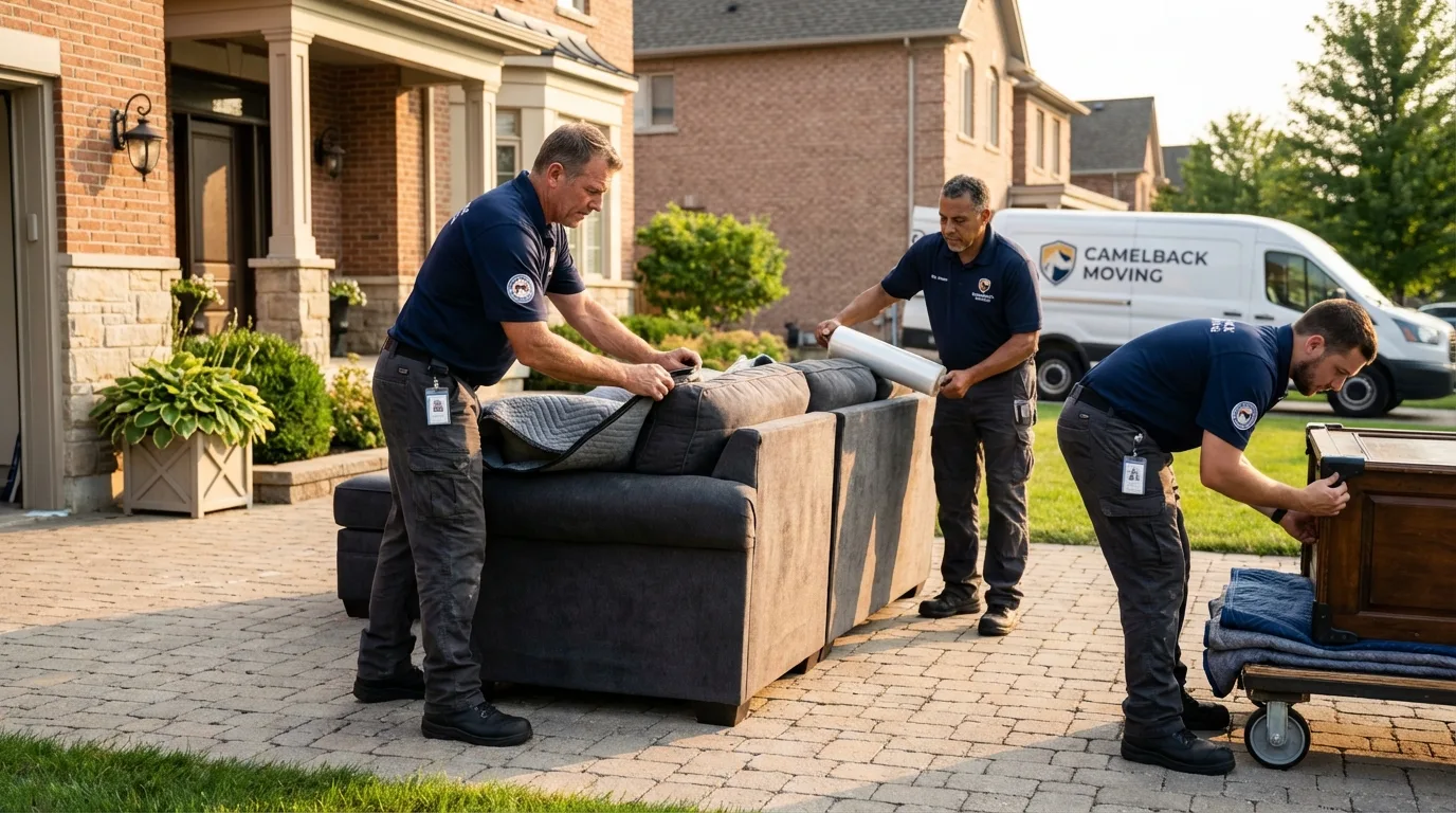 Large estate moving crew wrapping furniture in Midlothian, TX