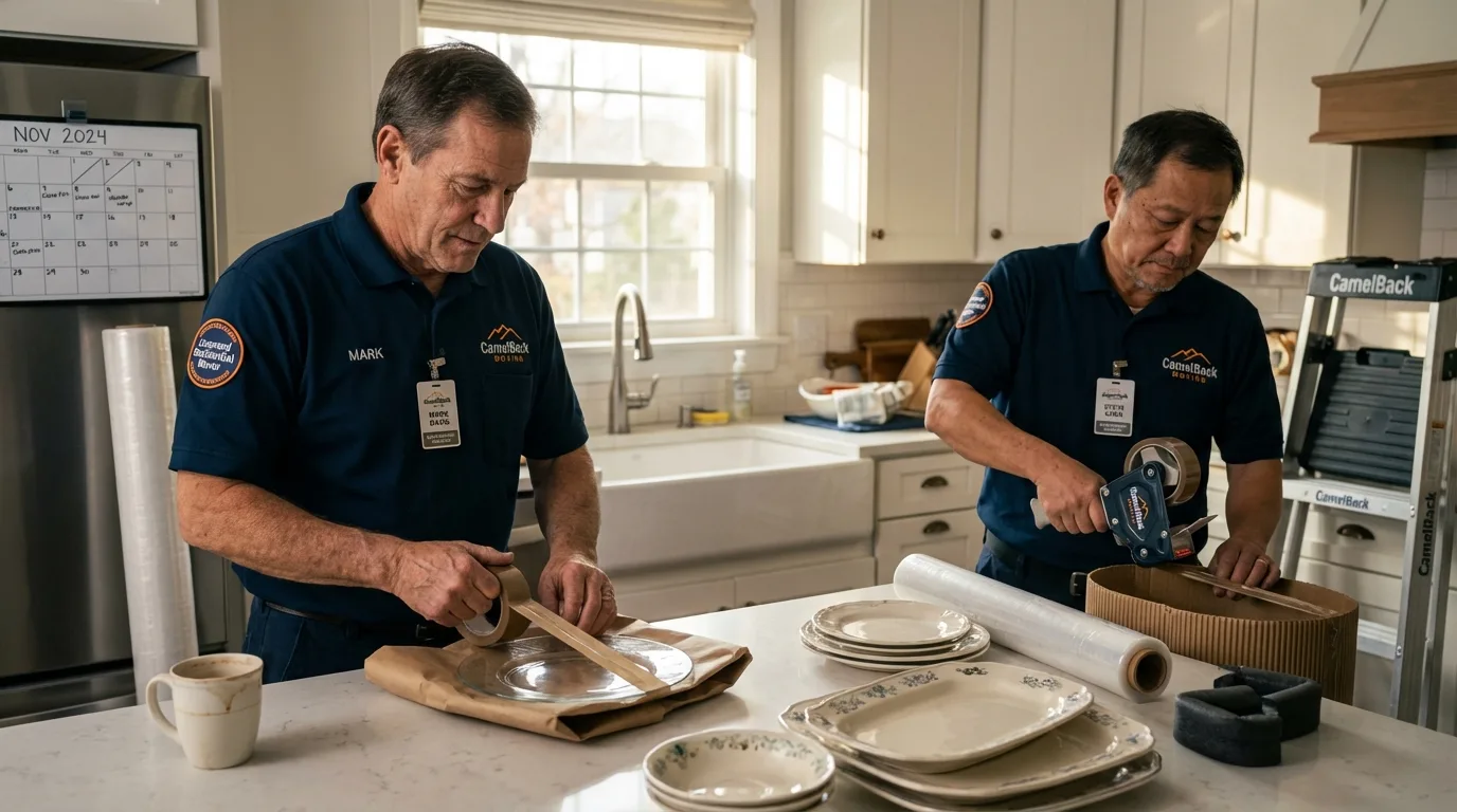 Professional crew packing kitchen dishware in Midlothian, TX